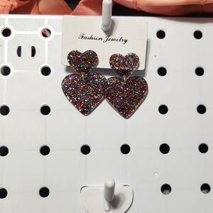 Multi glitter heart earrings